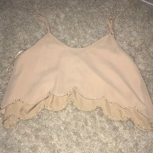 Cream/ tan crop top silky blouse with sequins